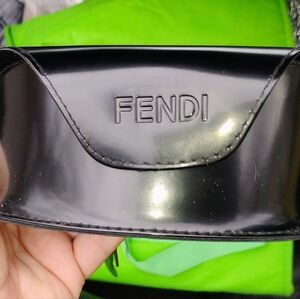 Fendi Glossy Black Faux Leather Semi Hard Sunglass Case W/ Cleaning Cloth
